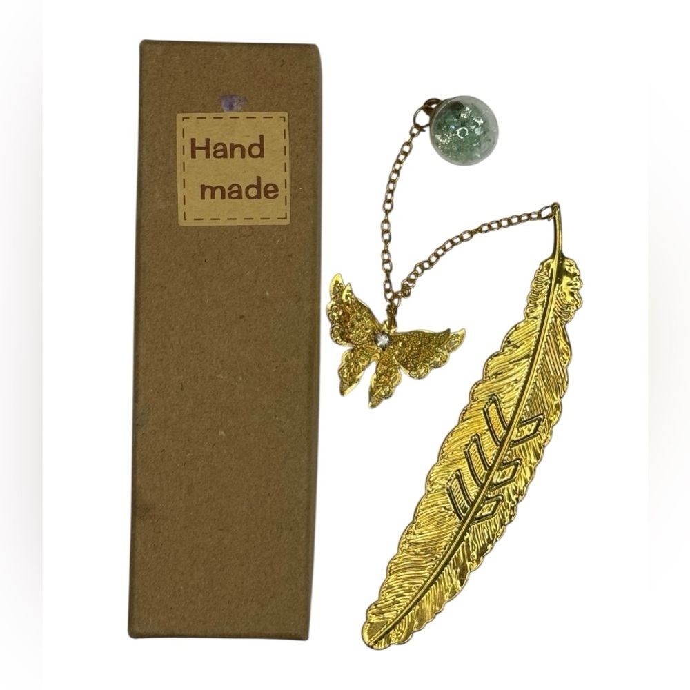 Handmade Gold Feather and Butterfly Bookmark